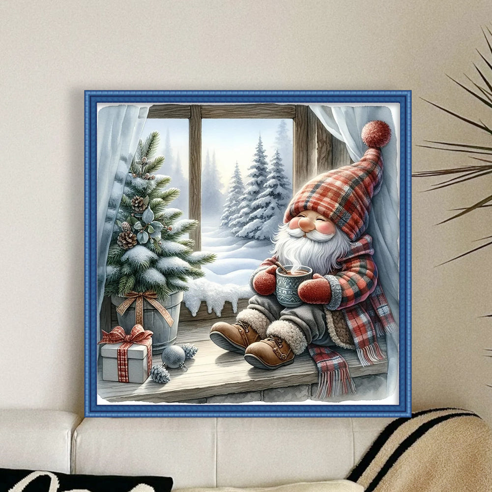Goblin By Window In Winter - Full 11CT Counted Cross Stitch 40x40CM - Yishu