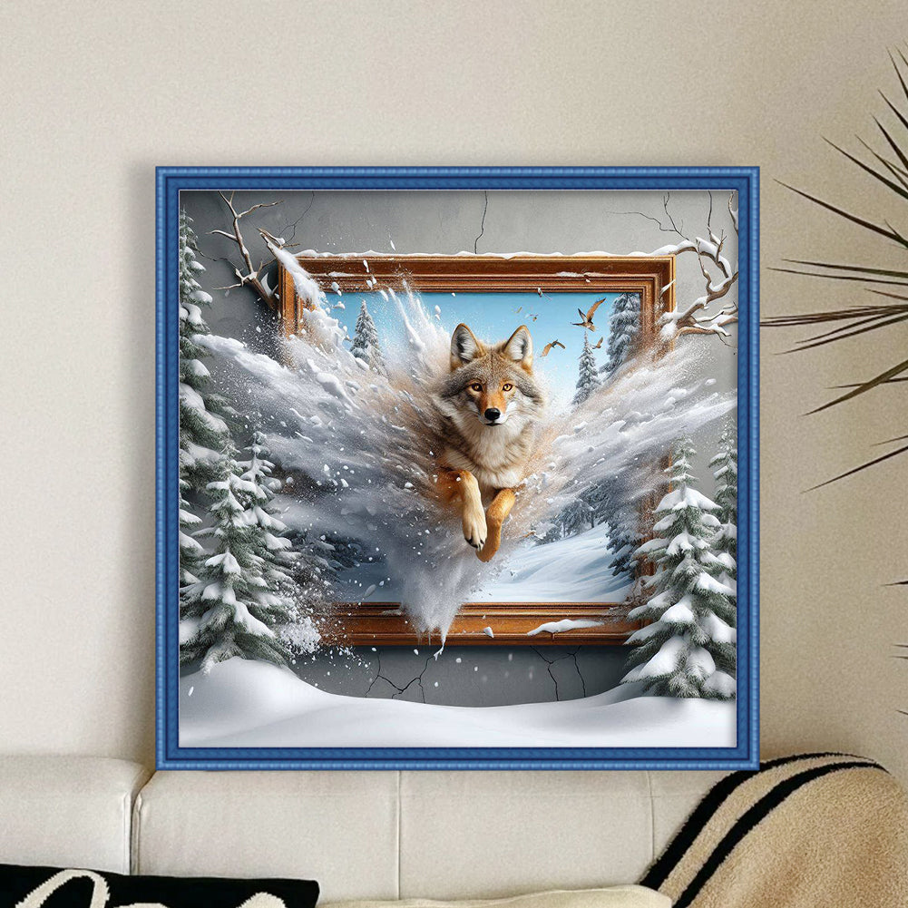 Wolf Out Of Frame - Full 14CT Counted Cross Stitch 40x40CM - Yishu