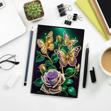 Load image into Gallery viewer, 50-Page A5 Butterfly Rose Diamond Painting Notebook for Adults Holiday Birthday