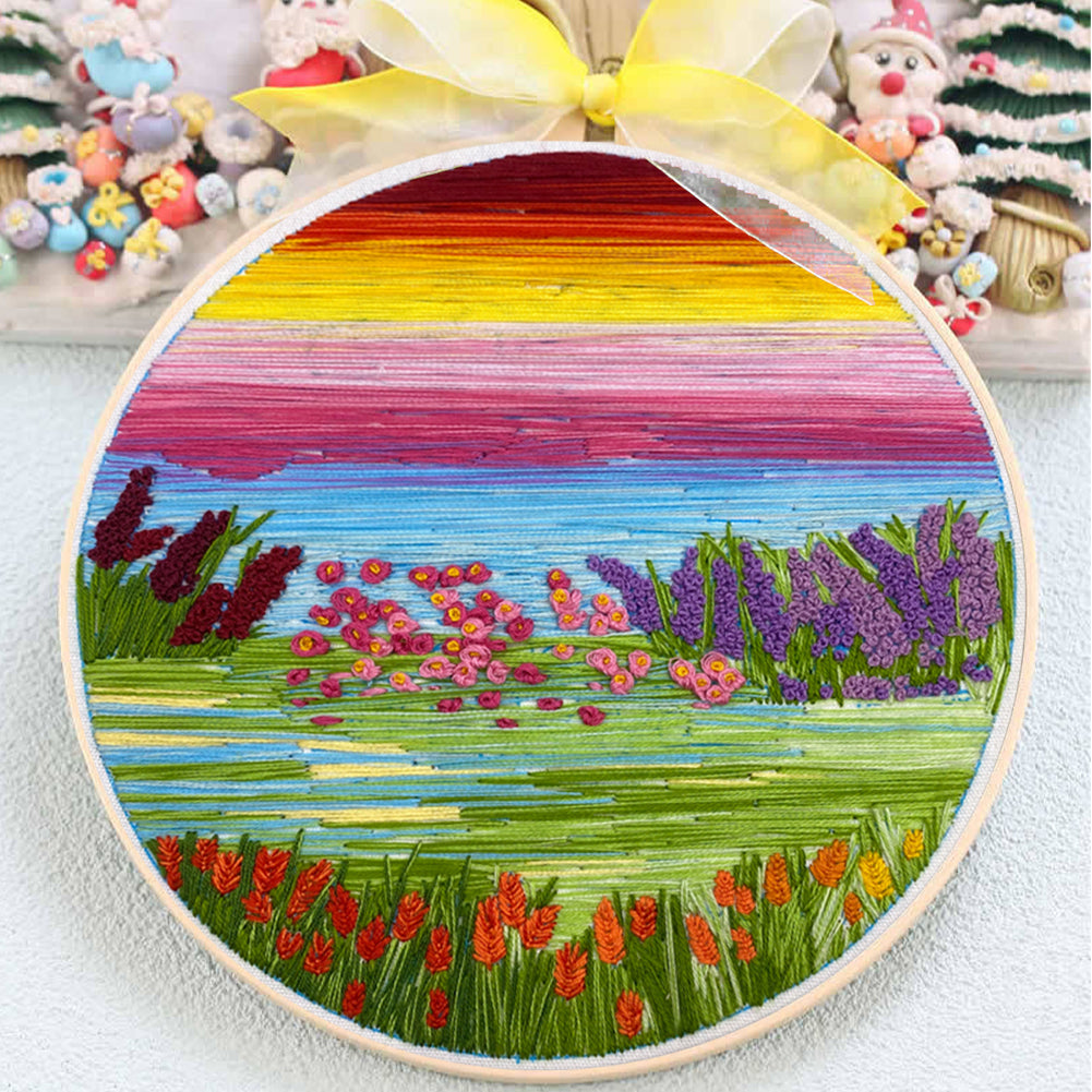 Vibrant Spring - DIY Embroidery Cross Stitch Kit with Pattern Cotton Threads Needles Hoop 30x30CM/11.81x11.81in
