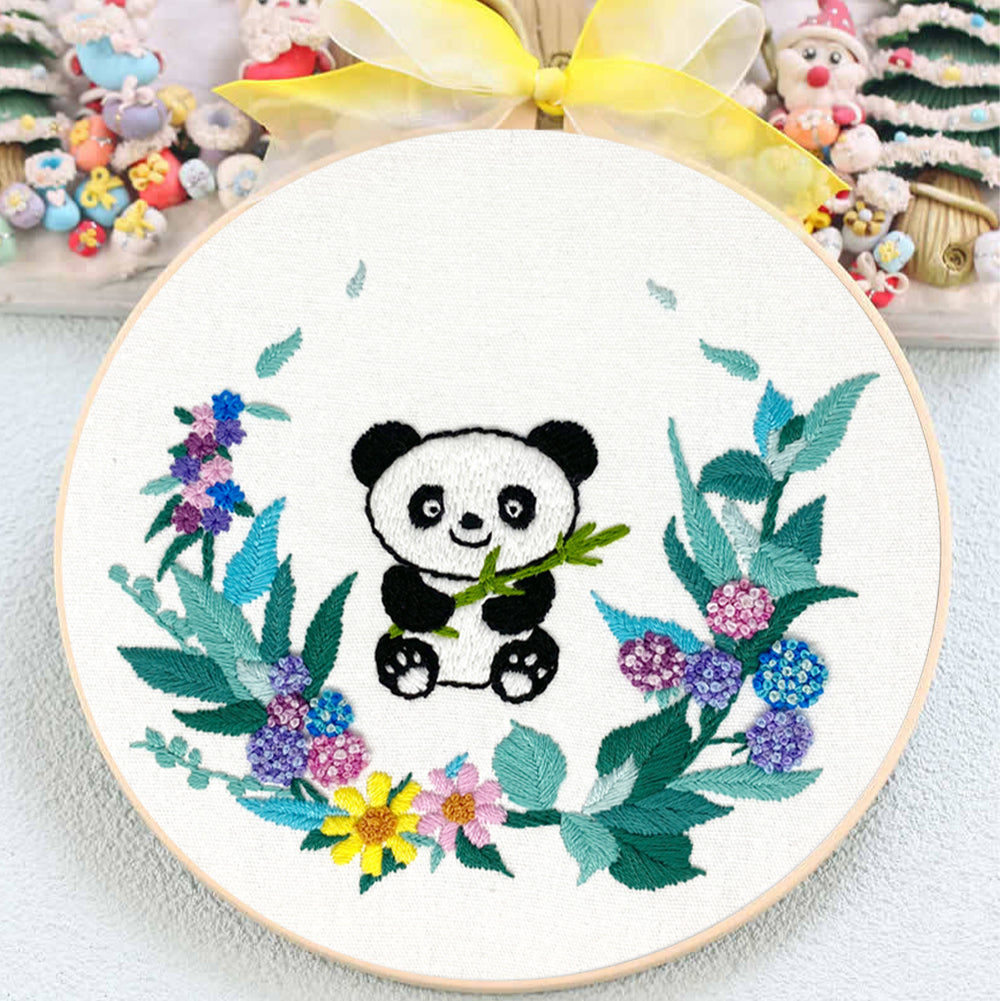 Chubby Panda - DIY Embroidery Cross Stitch Kit with Pattern Cotton Threads Needles Hoop 30x30CM/11.81x11.81in