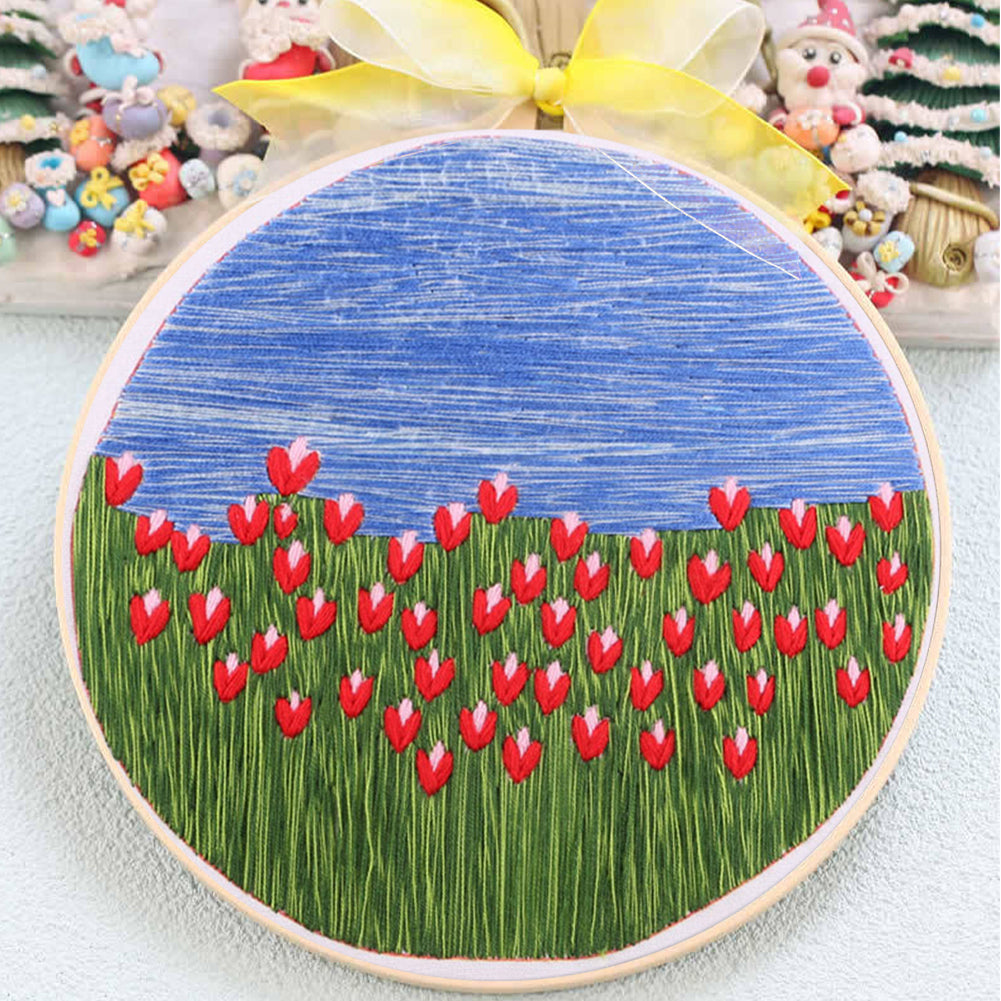 Dutch Tulip - DIY Embroidery Cross Stitch Kit with Pattern Cotton Threads Needles Hoop 35x35CM/13.78x13.78in