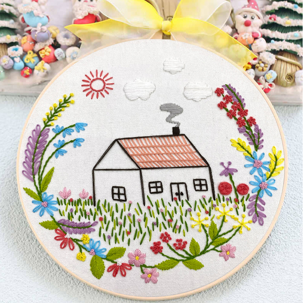 Beautiful Homeland - DIY Embroidery Cross Stitch Kit with Pattern Cotton Threads Needles Hoop 30x30CM/11.81x11.81in