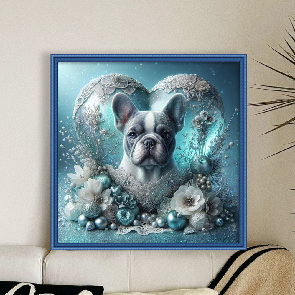 French Bulldog With Love Pattern-Dog - Full 11CT Stamped Cross Stitch 45x45CM - Huacan