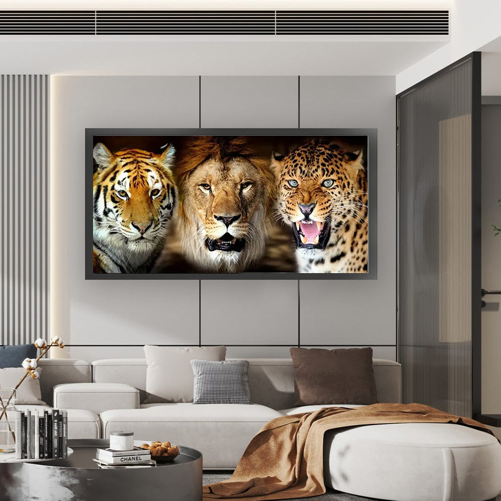 Tiger, Leopard And Lion - Full 11CT Stamped Cross Stitch 80x40CM - Huacan