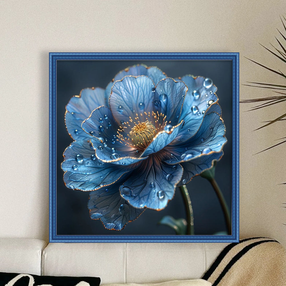 Blue Flower - Full 14CT Stamped Cross Stitch 45x45CM - Huacan