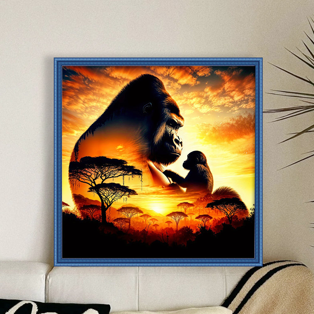 Gorilla Silhouette - Full 11CT Stamped Cross Stitch 45x45CM - Huacan