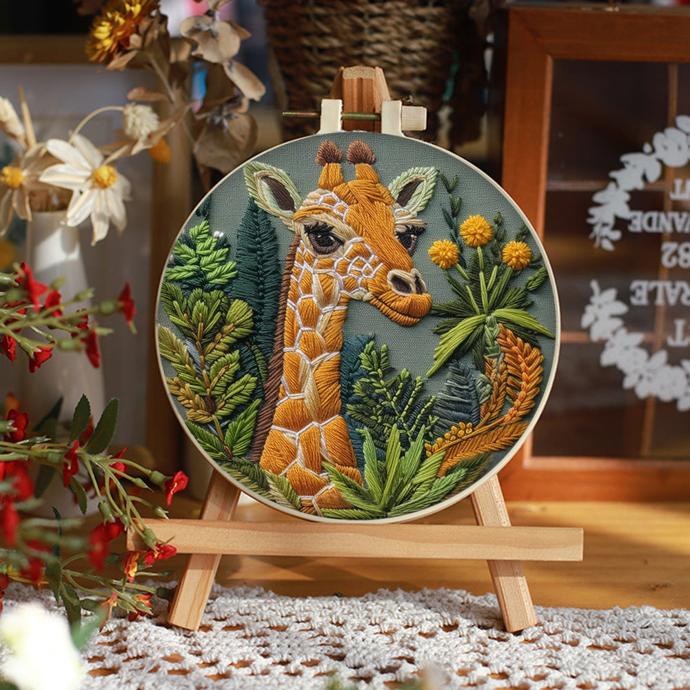 Giraffe - DIY Embroidery Cross Stitch Kit with Pattern Cotton Threads Needles Hoop 30x30CM/11.81x11.81in