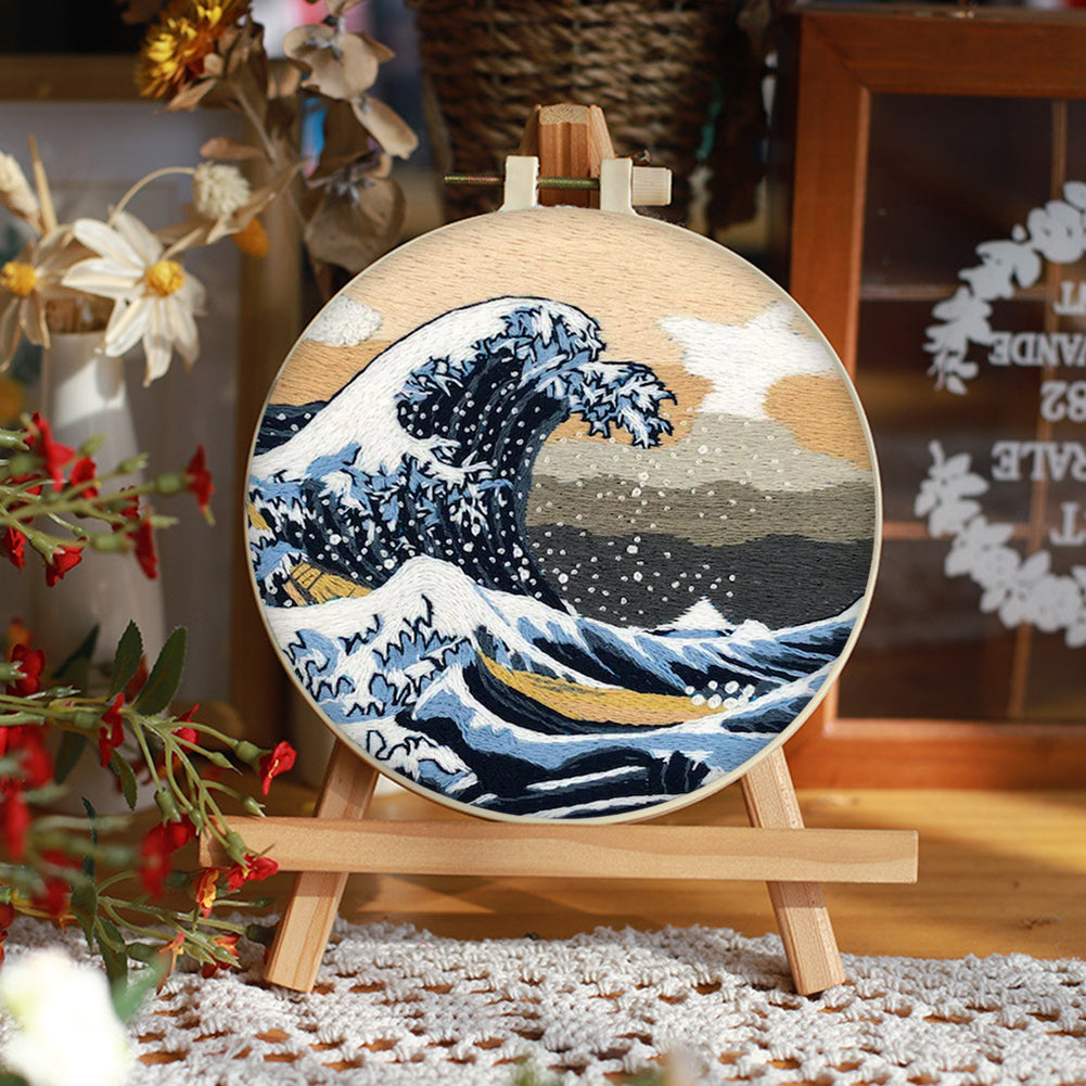 Ocean Waves - DIY Embroidery Cross Stitch Kit with Pattern Cotton Threads Needles Hoop 30x30CM/11.81x11.81in