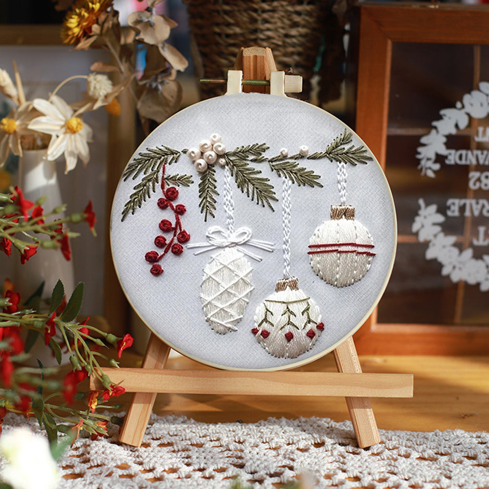 Holly Bauble - DIY Embroidery Cross Stitch Kit with Pattern Cotton Threads Needles Hoop 25x25CM/9.84x9.84in