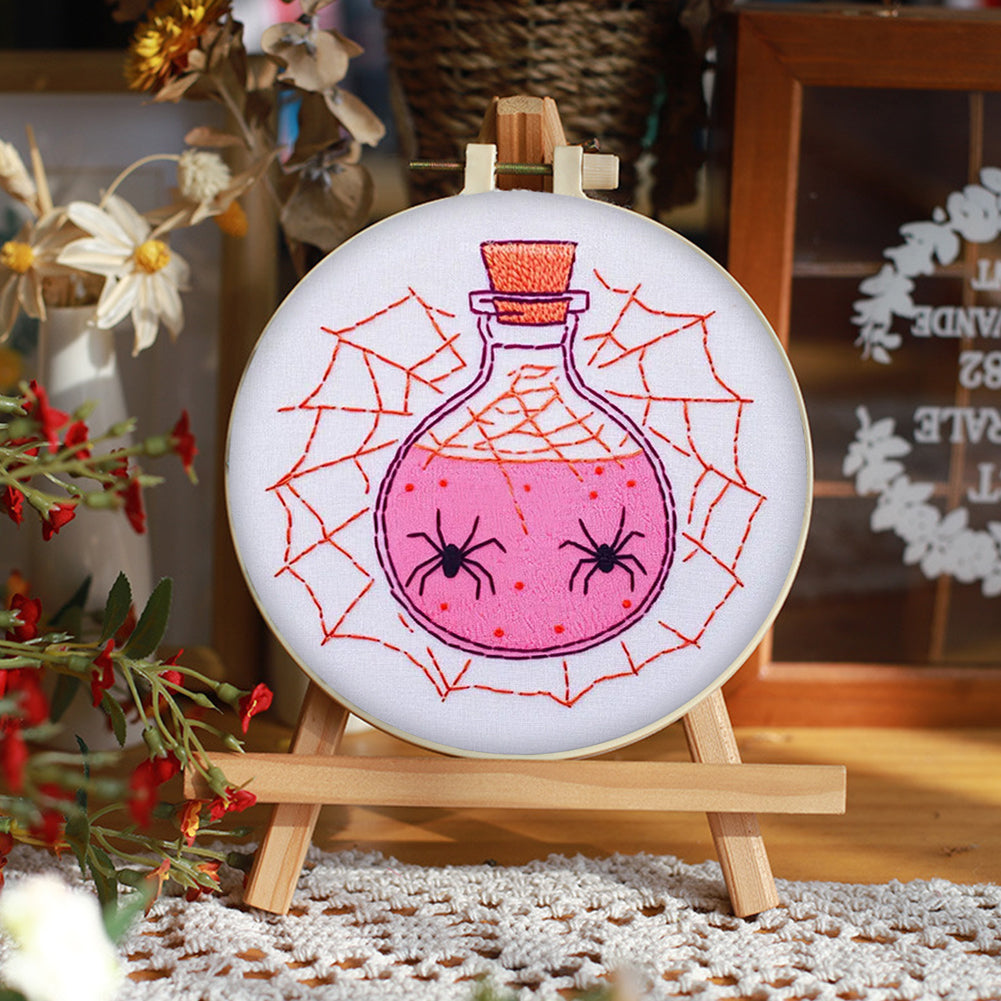 Pink Potion - DIY Embroidery Cross Stitch Kit with Pattern Cotton Threads Needles Hoop 25x25CM/9.84x9.84in