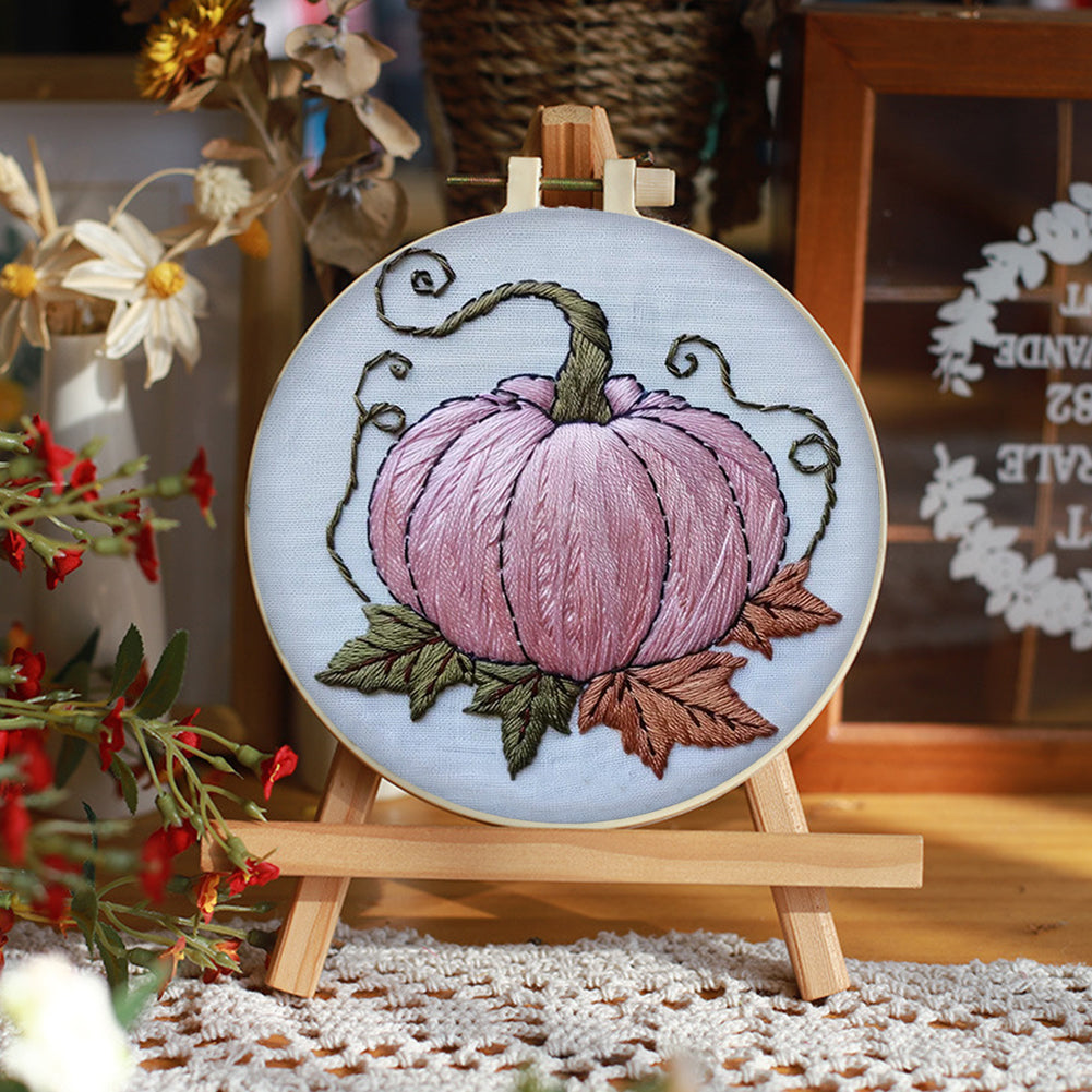 Pink Pumpkin - DIY Embroidery Cross Stitch Kit with Pattern Cotton Threads Needles Hoop 25x25CM/9.84x9.84in