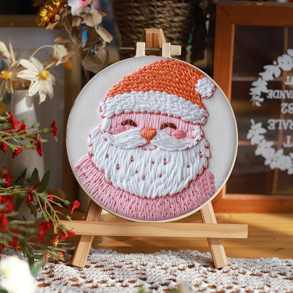 Pink Santa Claus - DIY Embroidery Cross Stitch Kit with Pattern Cotton Threads Needles Hoop 25x25CM/9.84x9.84in