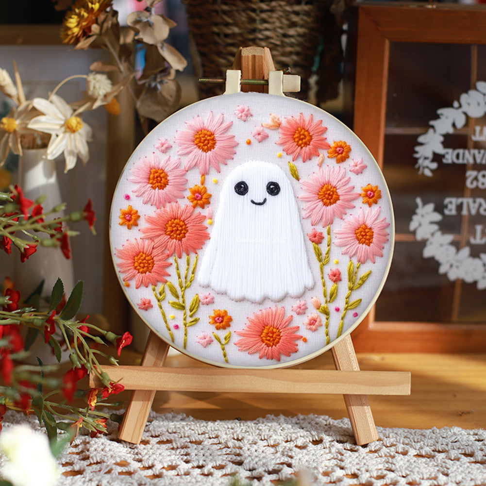 Vintage Flower Ghost No.2 - DIY Embroidery Cross Stitch Kit with Pattern Cotton Threads Needles Hoop 25x25CM/9.84x9.84in
