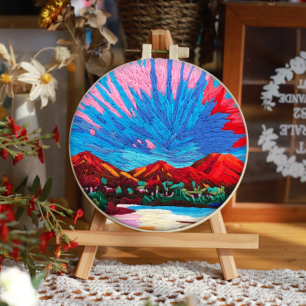 Pink Sky - DIY Embroidery Cross Stitch Kit with Pattern Cotton Threads Needles Hoop 30x30CM/11.81x11.81in
