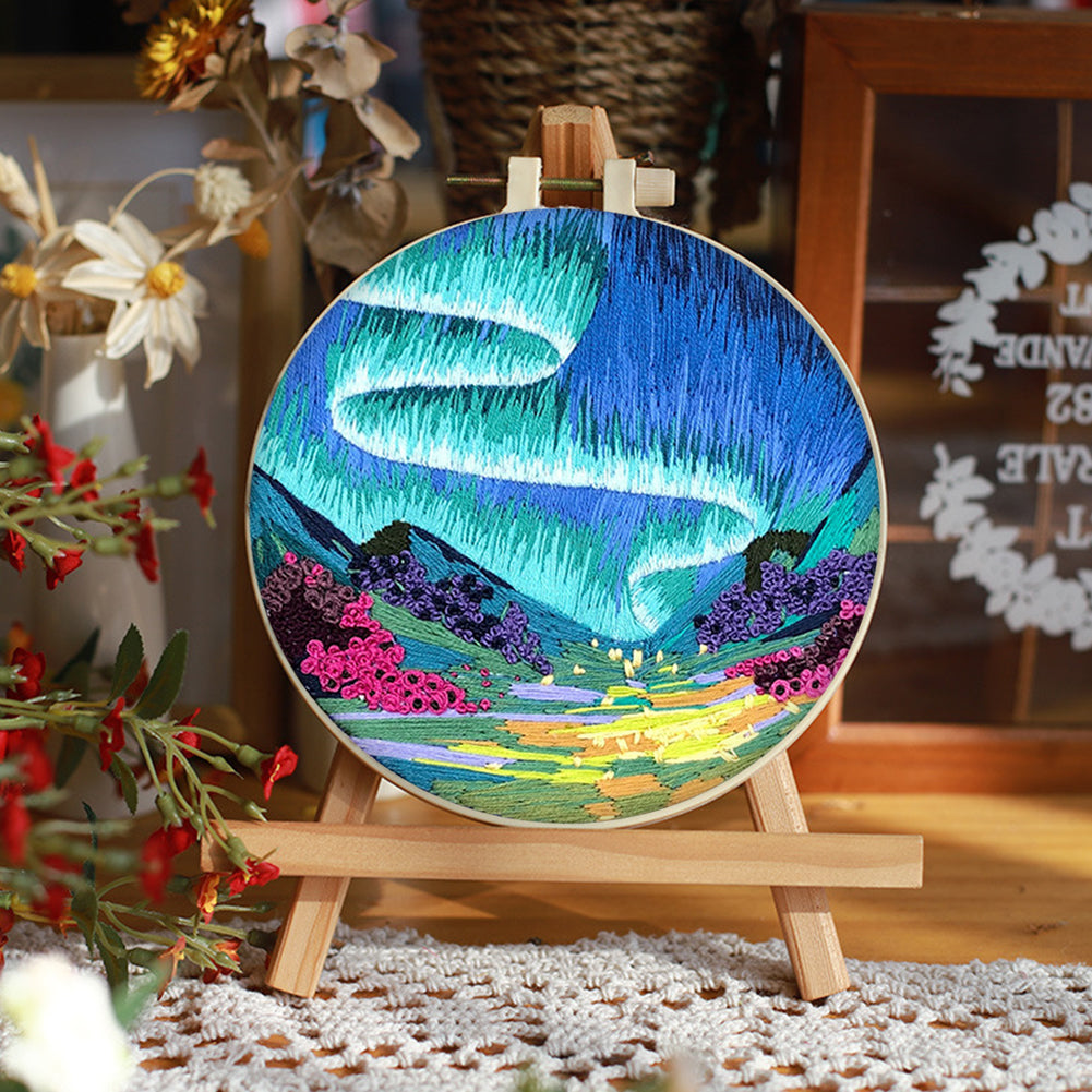 Dreamy Aurora - DIY Embroidery Cross Stitch Kit with Pattern Cotton Threads Needles Hoop 30x30CM/11.81x11.81in