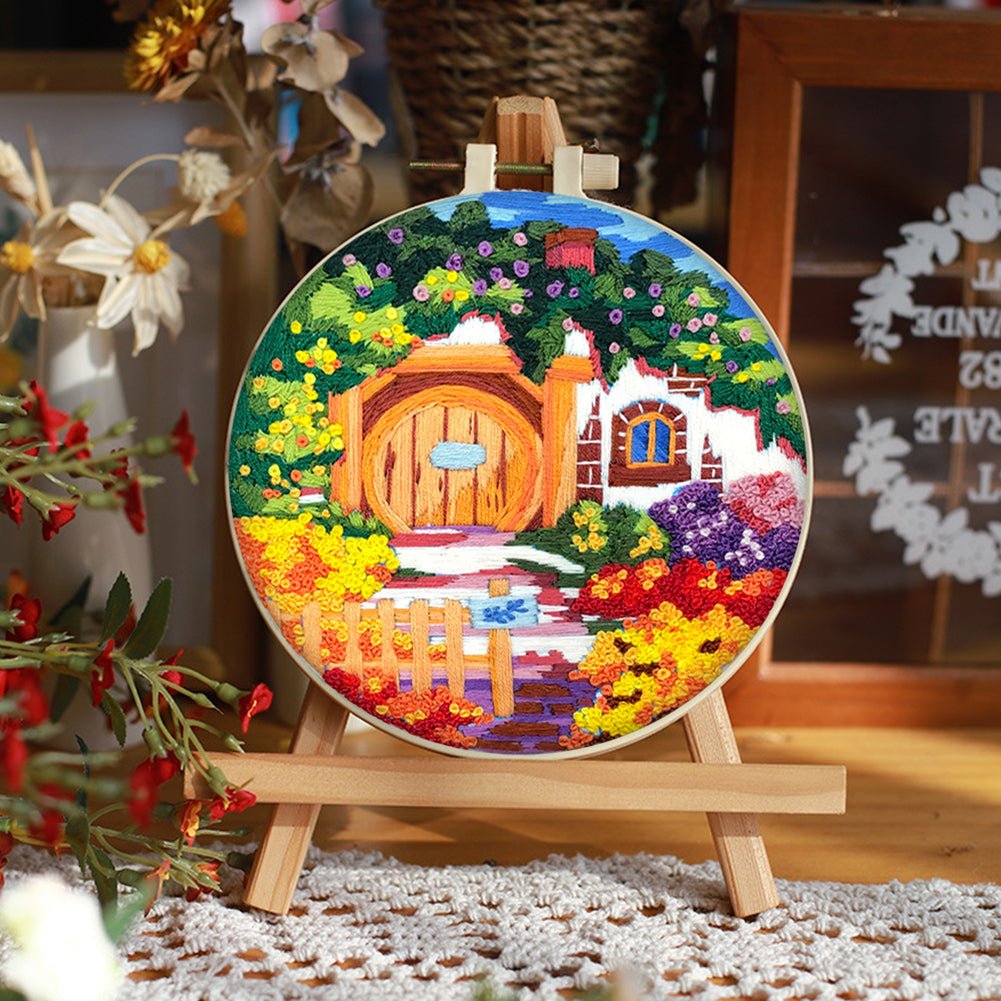 Colorful Garden - DIY Embroidery Cross Stitch Kit with Pattern Cotton Threads Needles Hoop 30x30CM/11.81x11.81in