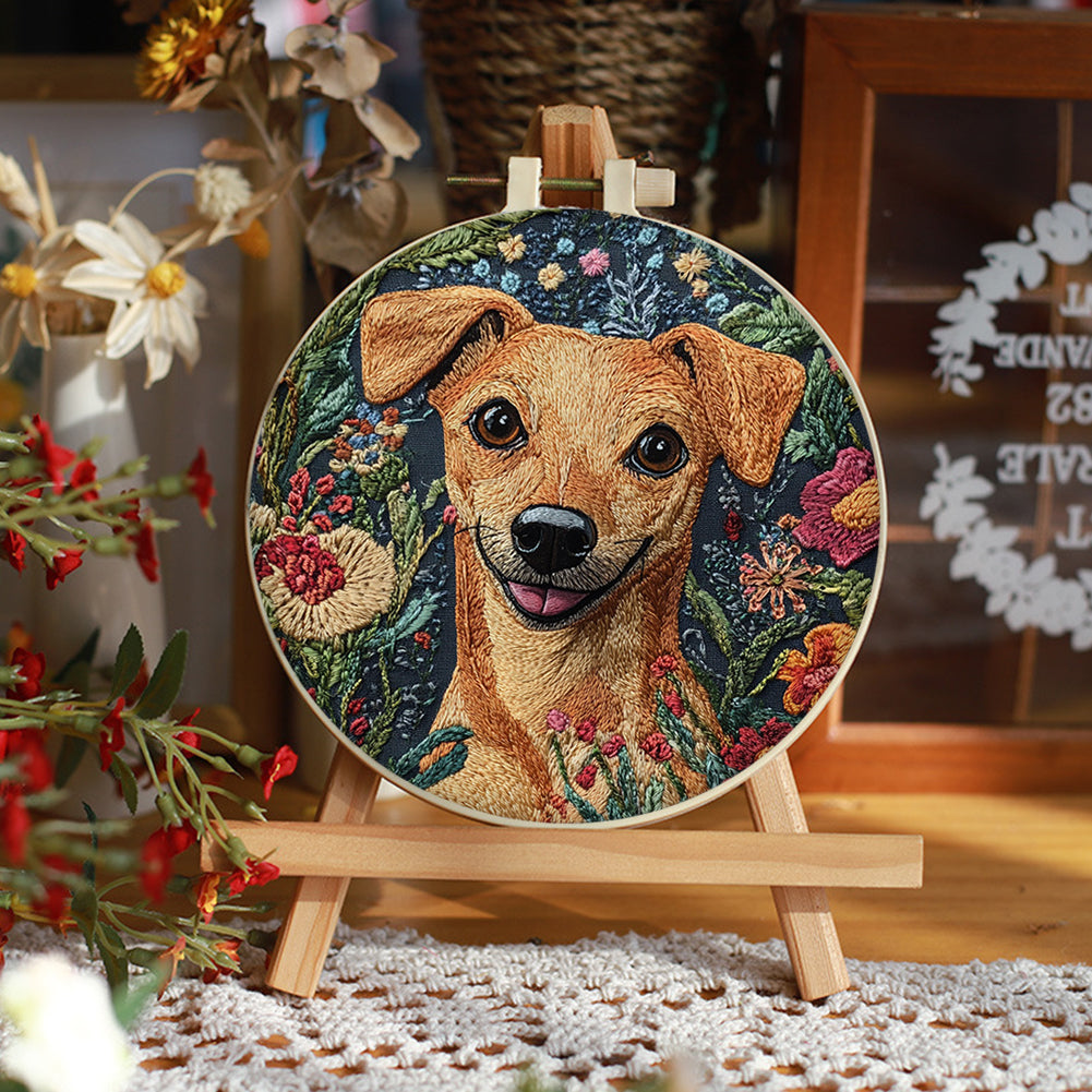 Handsome Dog Head - DIY Embroidery Cross Stitch Kit with Pattern Cotton Threads Needles Hoop 30x30CM/11.81x11.81in