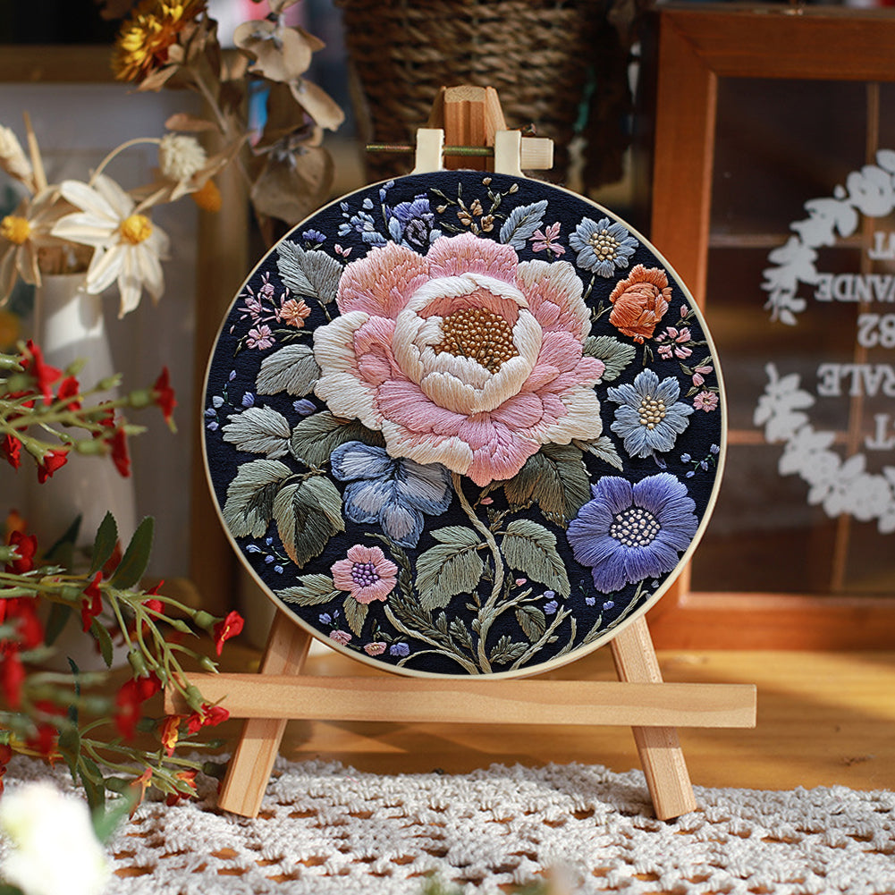 Song Of Flowers - DIY Embroidery Cross Stitch Kit with Pattern Cotton Threads Needles Hoop 30x30CM/11.81x11.81in