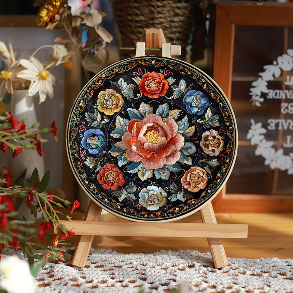 Flower Dream - DIY Embroidery Cross Stitch Kit with Pattern Cotton Threads Needles Hoop 30x30CM/11.81x11.81in