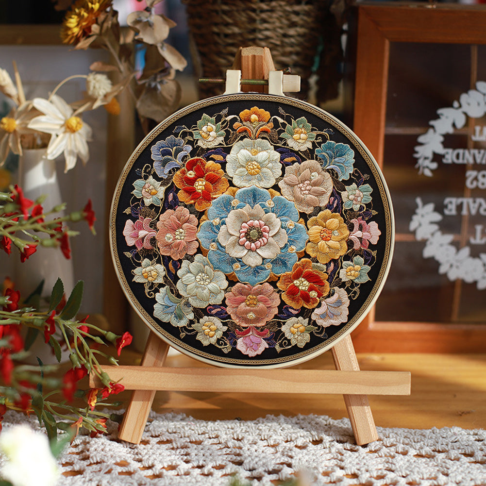 Flowers In Snow - DIY Embroidery Cross Stitch Kit with Pattern Cotton Threads Needles Hoop 30x30CM/11.81x11.81in