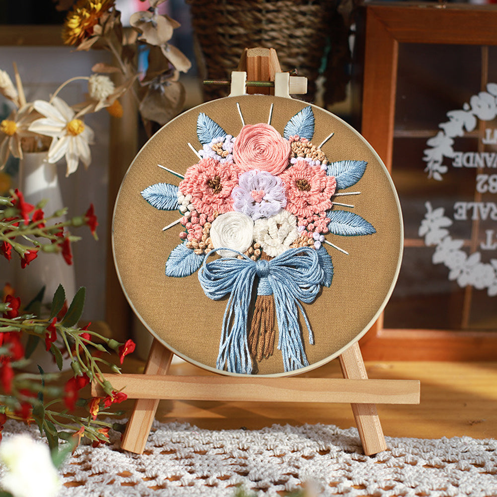 Love Bouquet - DIY Embroidery Cross Stitch Kit with Pattern Cotton Threads Needles Hoop 30x30CM/11.81x11.81in