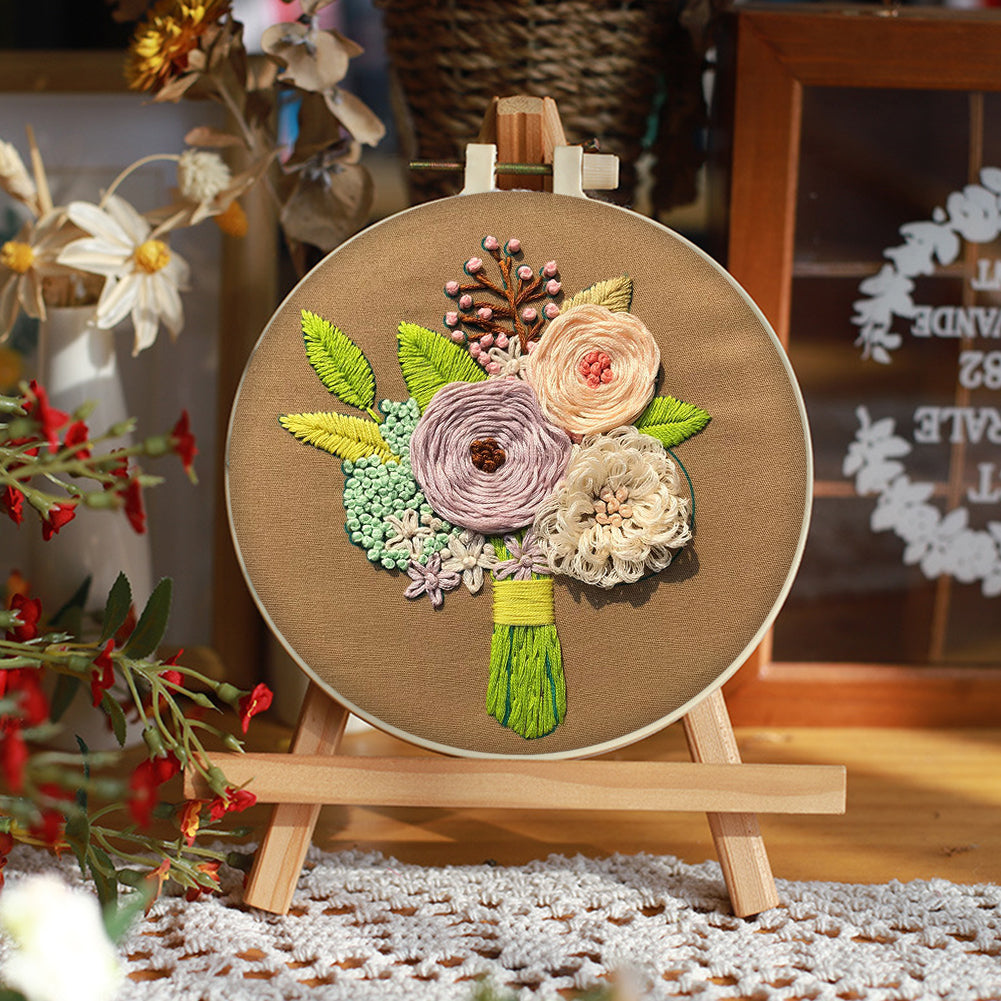 Wise Heart Bouquet - DIY Embroidery Cross Stitch Kit with Pattern Cotton Threads Needles Hoop 30x30CM/11.81x11.81in