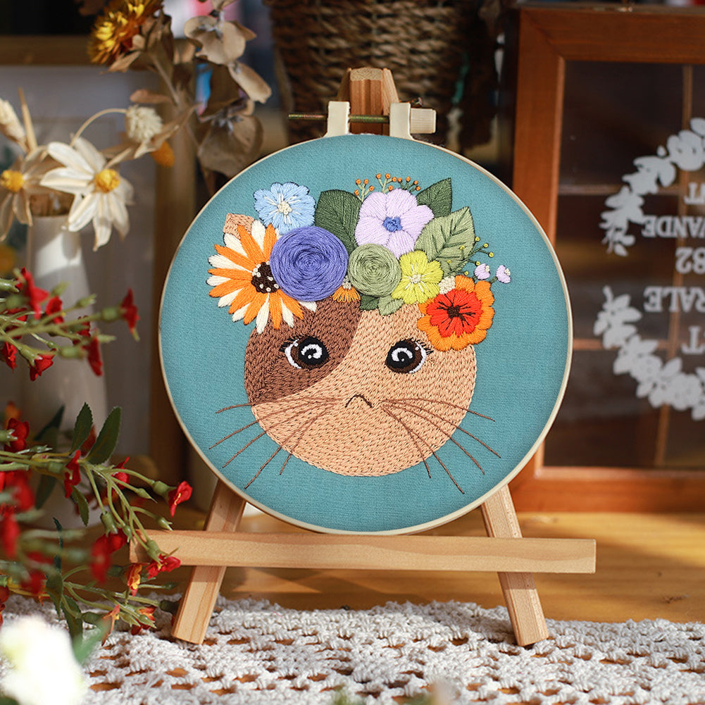 Lovely Cat - DIY Embroidery Cross Stitch Kit with Pattern Cotton Threads Needles Hoop 30x30CM/11.81x11.81in
