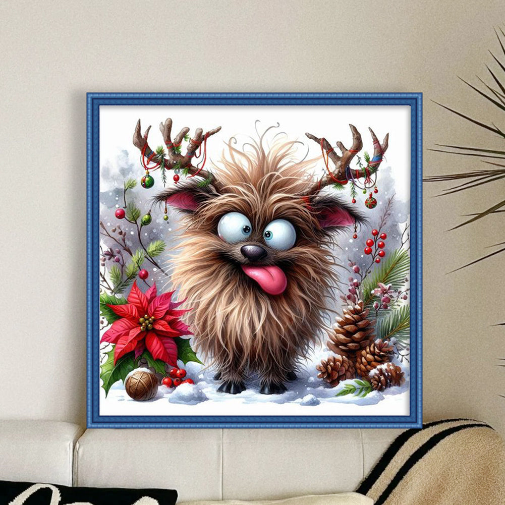 Cute Winter Reindeer - Full 18CT Stamped Cross Stitch 30x30CM - Huacan