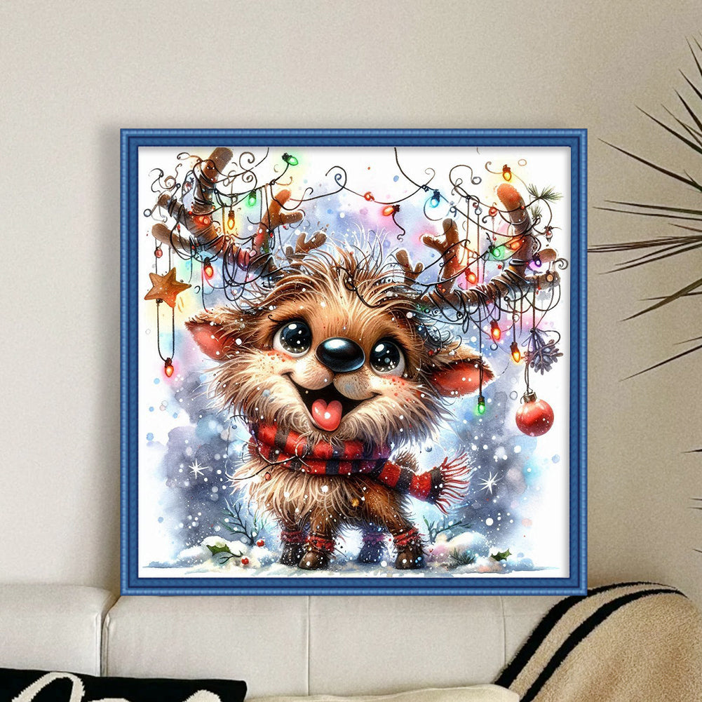 Cute Winter Reindeer - Full 18CT Stamped Cross Stitch 30x30CM - Huacan