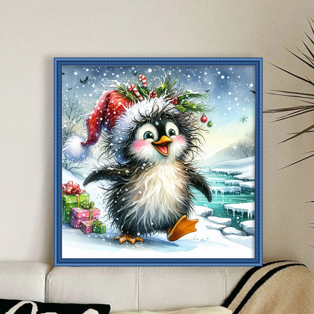 Cute Winter Penguin - Full 18CT Stamped Cross Stitch 30x30CM - Huacan