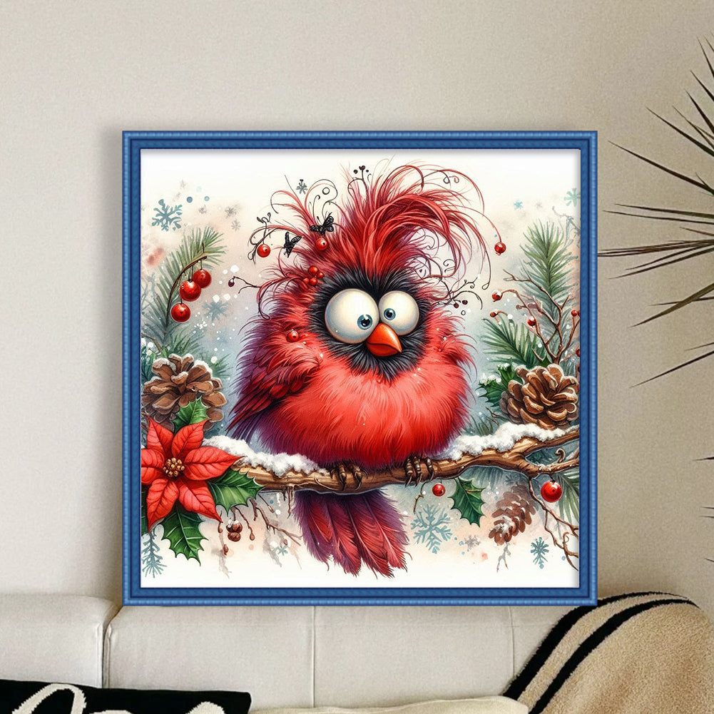 Cute Winter Red Bird - Full 18CT Stamped Cross Stitch 30x30CM - Huacan