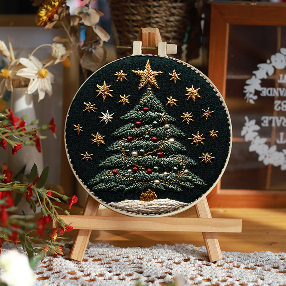 Shining Christmas - DIY Embroidery Cross Stitch Kit with Pattern Cotton Threads Needles Hoop 30x30CM/11.81x11.81in