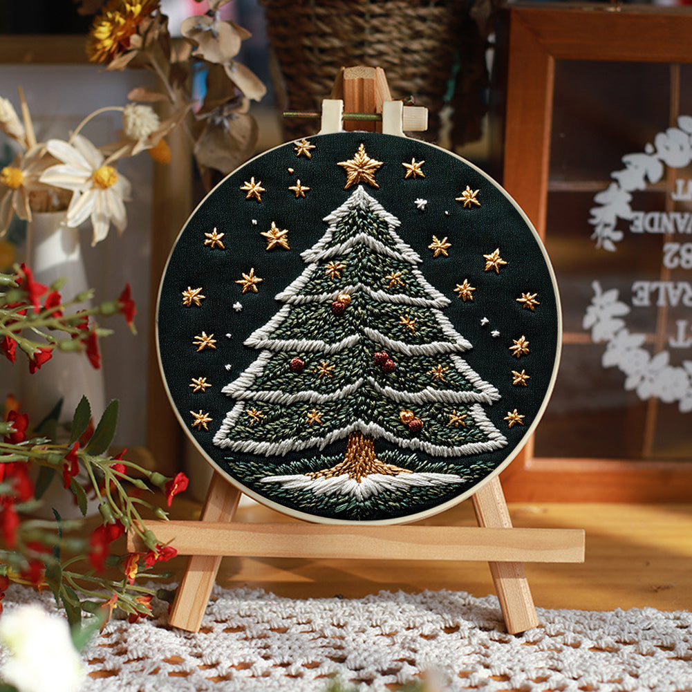 Star Christmas Tree - DIY Embroidery Cross Stitch Kit with Pattern Cotton Threads Needles Hoop 30x30CM/11.81x11.81in