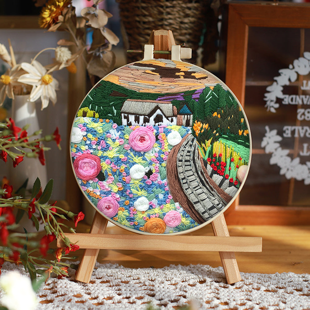 Beautiful Night View - DIY Embroidery Cross Stitch Kit with Pattern Cotton Threads Needles Hoop 30x30CM/11.81x11.81in