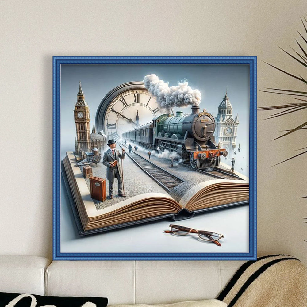Steam Age In Books - Full 11CT Counted Cross Stitch 50x50CM - Huacan