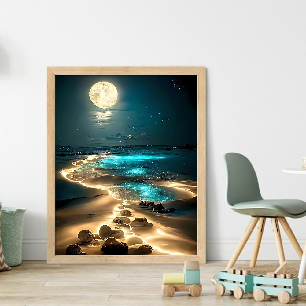 Fluorescent Beach - Full 11CT Stamped Cross Stitch 40x50CM - Yishu