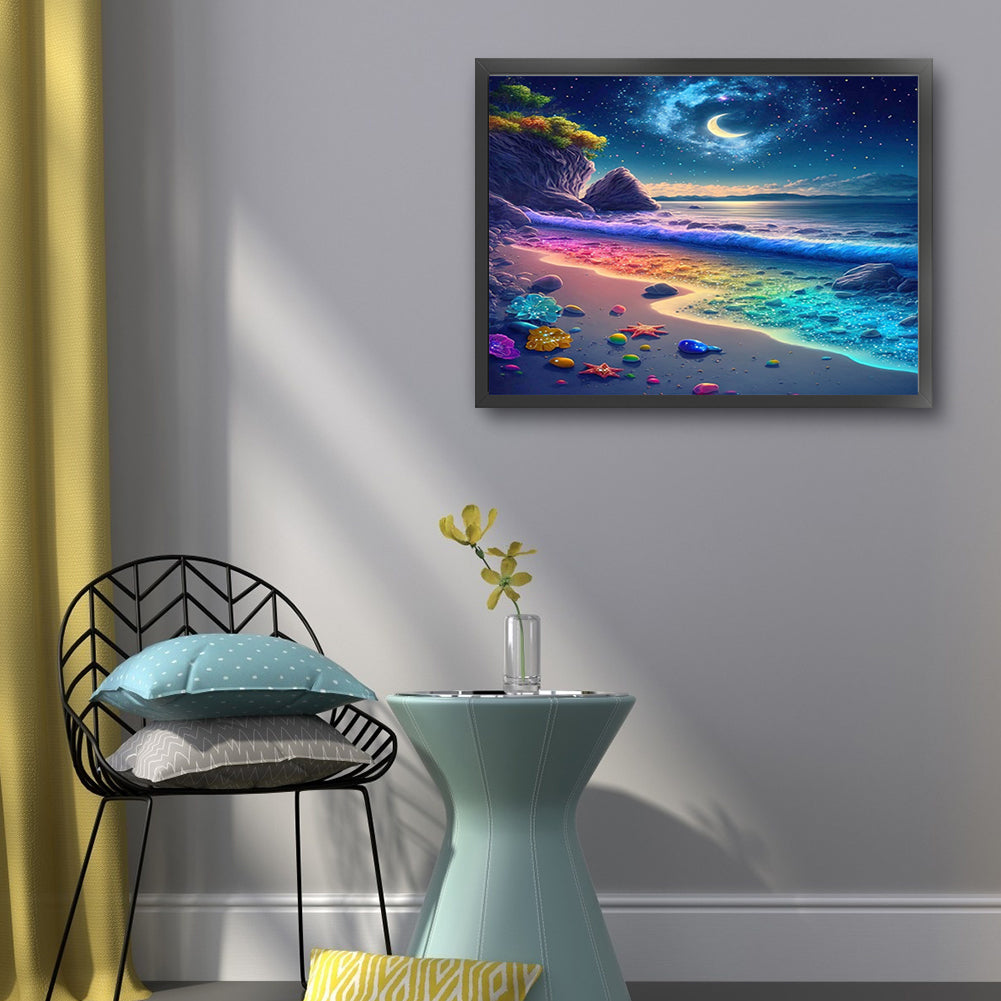 Colorful Waves And Beach - Full 11CT Stamped Cross Stitch 50x40CM - Yishu