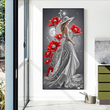 Load image into Gallery viewer, Red Flower Moon Lady-Woman 40*70CM(Canvas) Full Round Drill Diamond Painting
