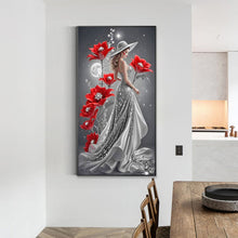 Load image into Gallery viewer, Red Flower Moon Lady-Woman 40*70CM(Canvas) Full Round Drill Diamond Painting
