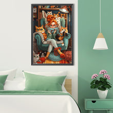 Load image into Gallery viewer, Cat And Girl 40*60CM(Canvas) Full Round Drill Diamond Painting