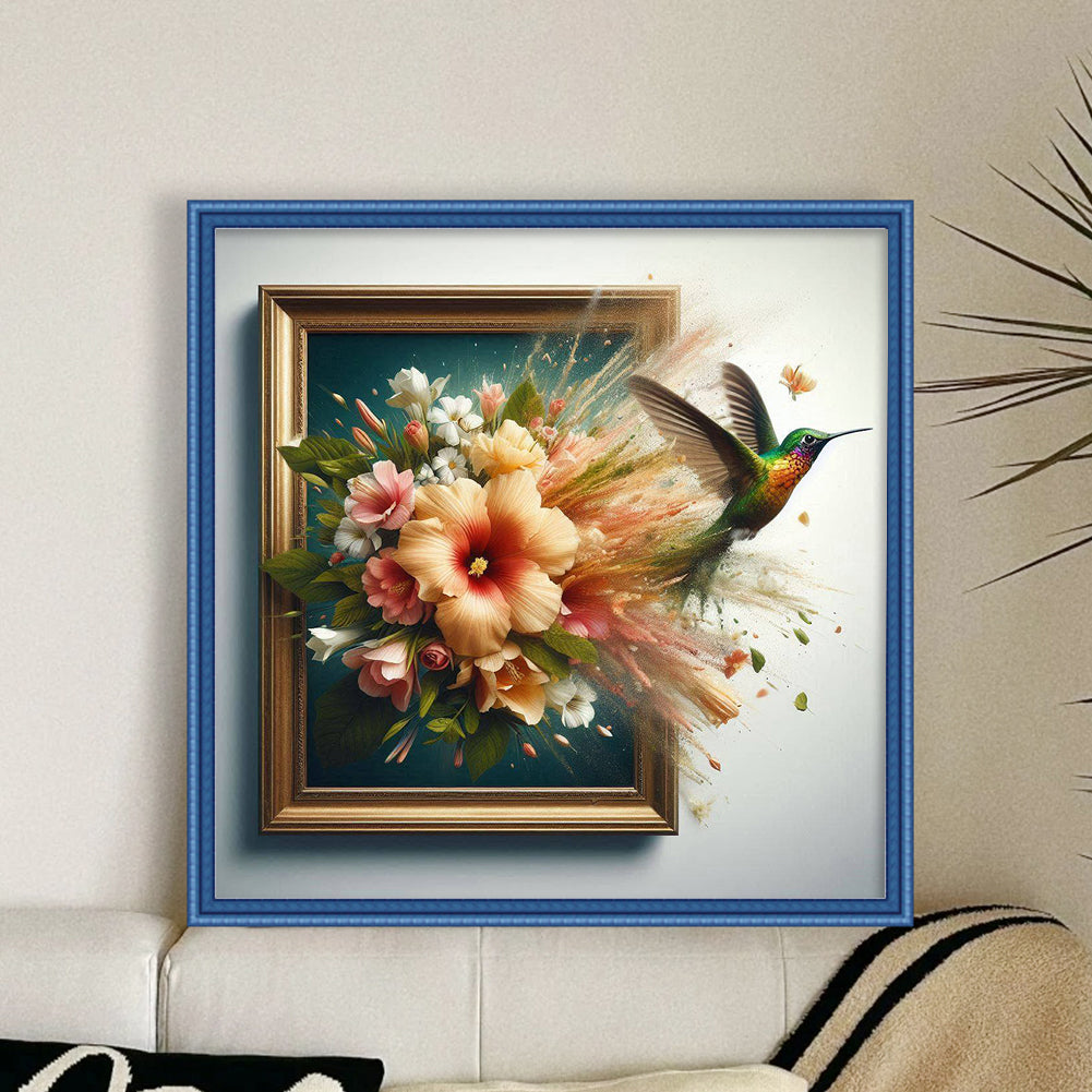 Hummingbird Out Of Frame - Full 14CT Stamped Cross Stitch 40x40CM - Huacan