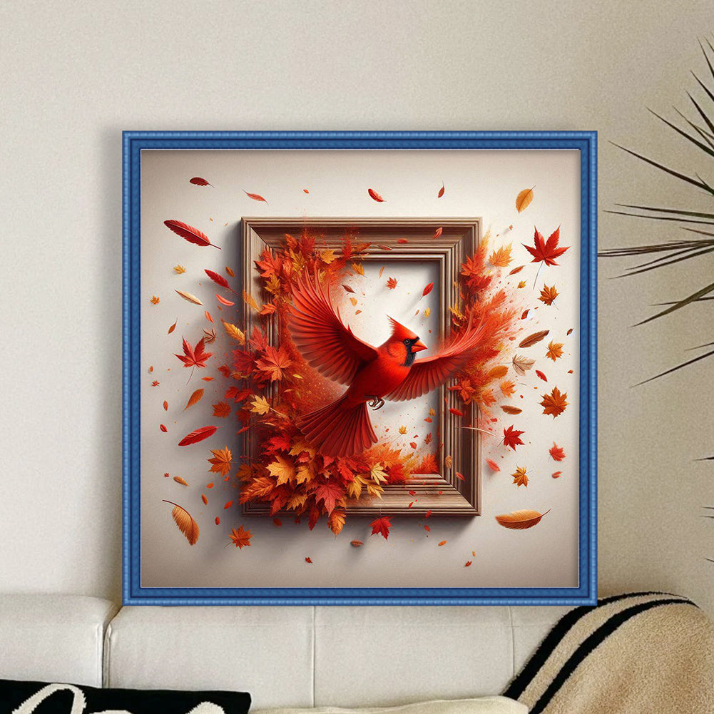 Cardinal Out Of Frame - Full 14CT Stamped Cross Stitch 40x40CM - Huacan