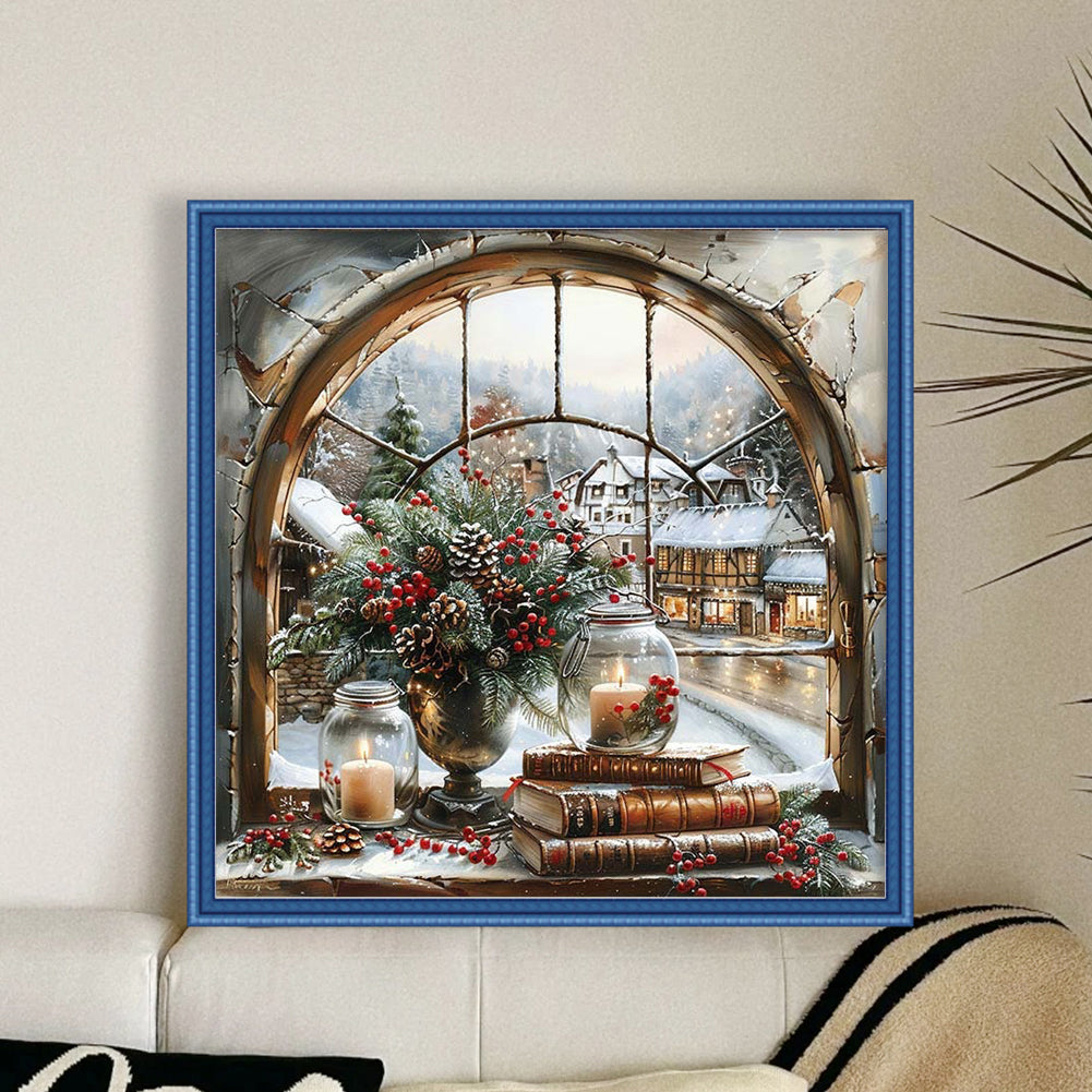 Winter Windowsill - Full 14CT Stamped Cross Stitch 50x50CM - Huacan