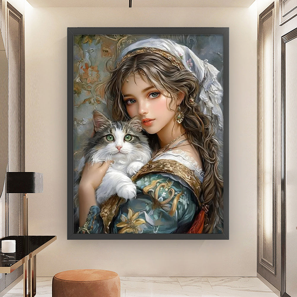 Cat Girl - Full 14CT Stamped Cross Stitch 45x60CM - Huacan