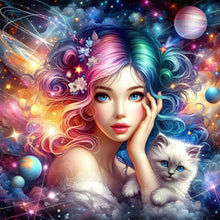 Load image into Gallery viewer, White Cat And Girl 40*40CM(Canvas) Full Round Drill Diamond Painting