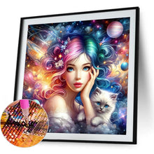 Load image into Gallery viewer, White Cat And Girl 40*40CM(Canvas) Full Round Drill Diamond Painting