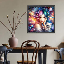 Load image into Gallery viewer, White Cat And Girl 40*40CM(Canvas) Full Round Drill Diamond Painting