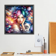 Load image into Gallery viewer, White Cat And Girl 40*40CM(Canvas) Full Round Drill Diamond Painting