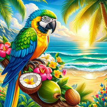 Load image into Gallery viewer, Summer Coconut Tree Macaw 30*30CM(Canvas) Full Round Drill Diamond Painting